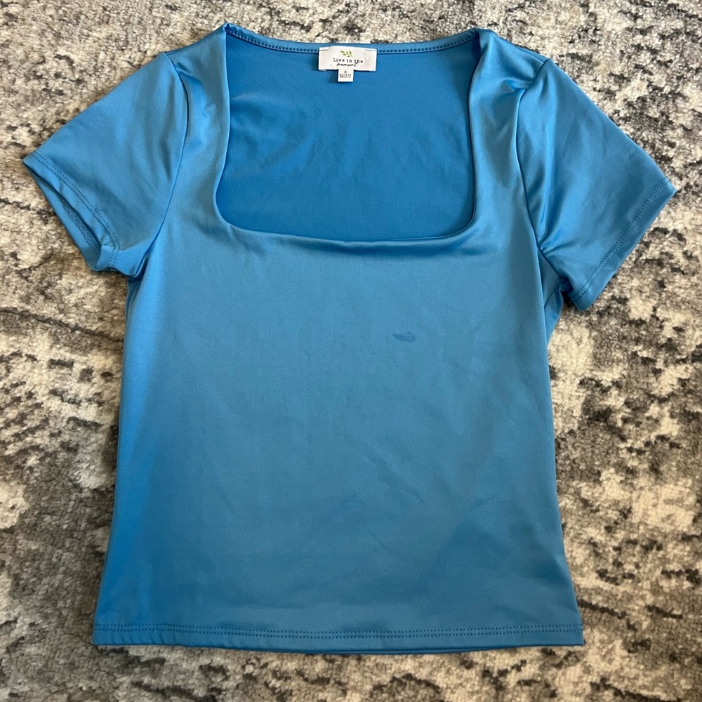 Classic Blue Square Neck Basic Women's Top